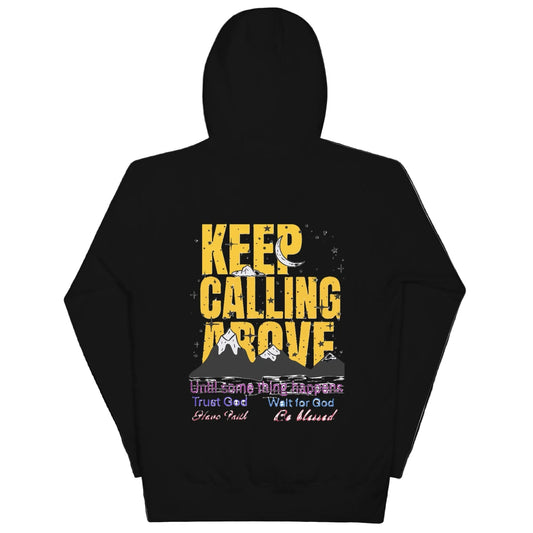 Black hoodie with motivational prayer text design on the back, designed by Dial Above 