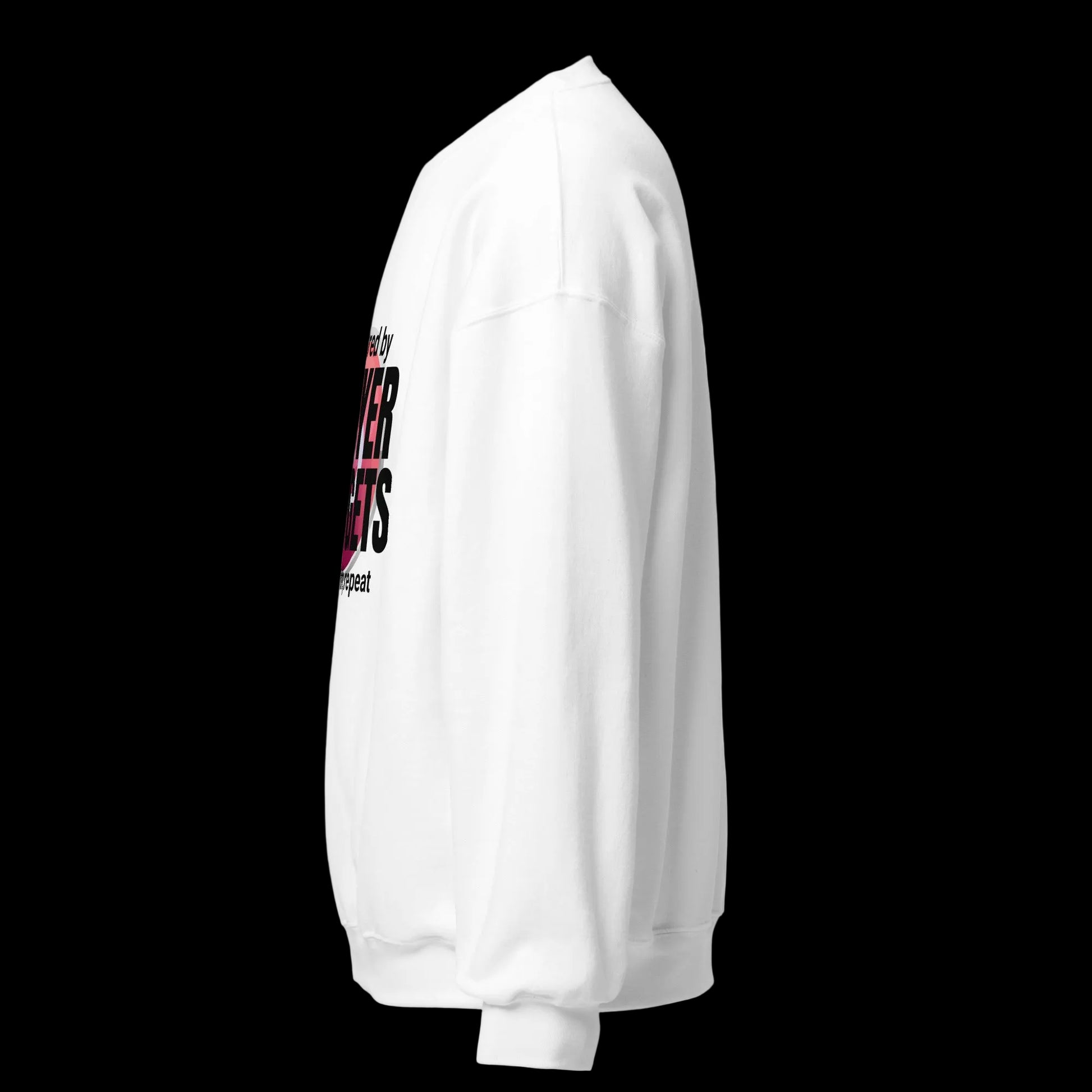 White sweatshirt with prayer nuggets text on the sleeve against a white background